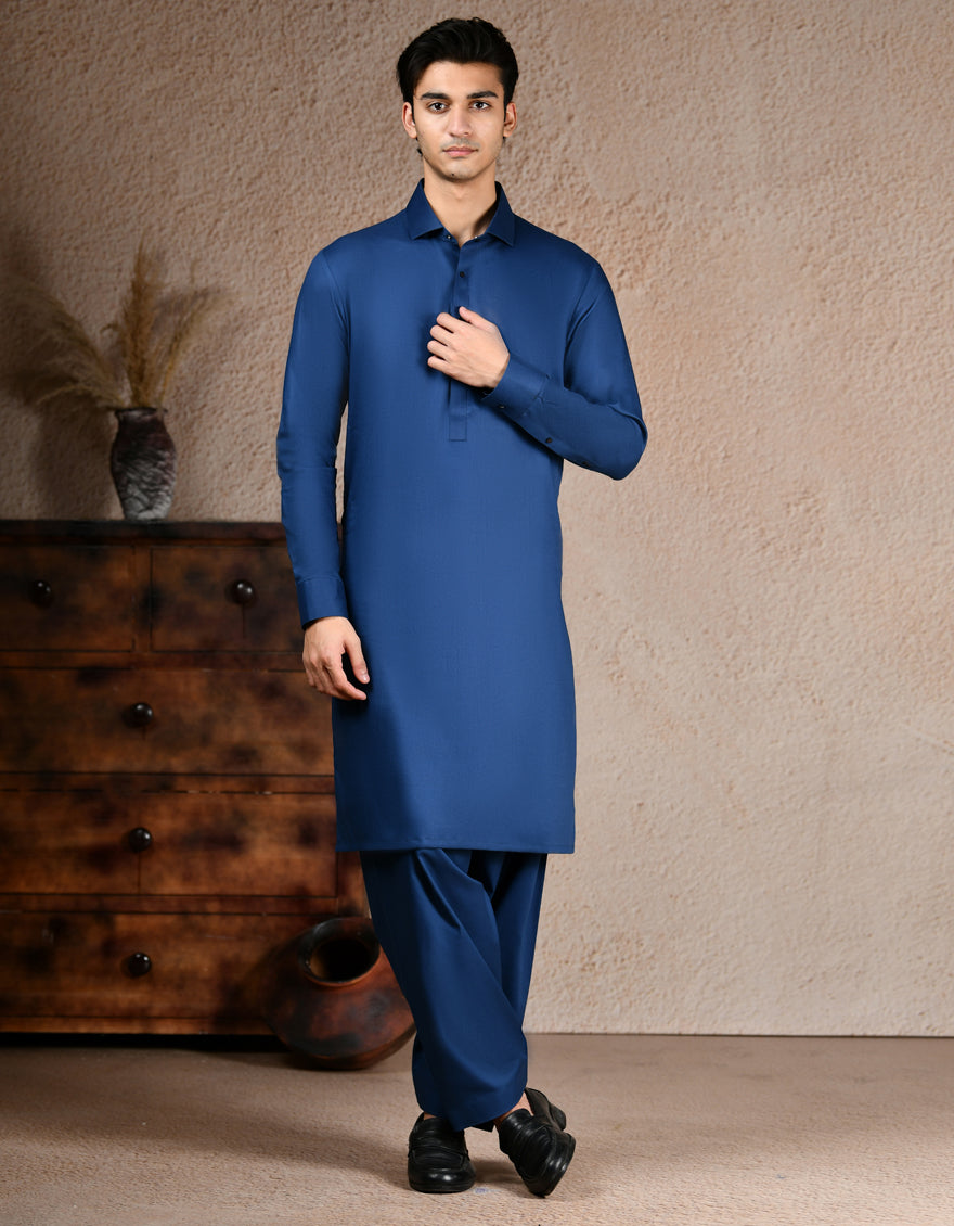 Cotton Blue Shalwar Kameez- J. Junaid Jamshed
