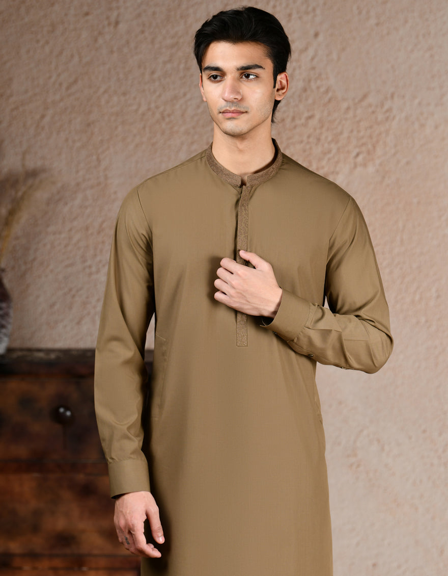 Blended Brown Kurta Trouser - J. Junaid Jamshed