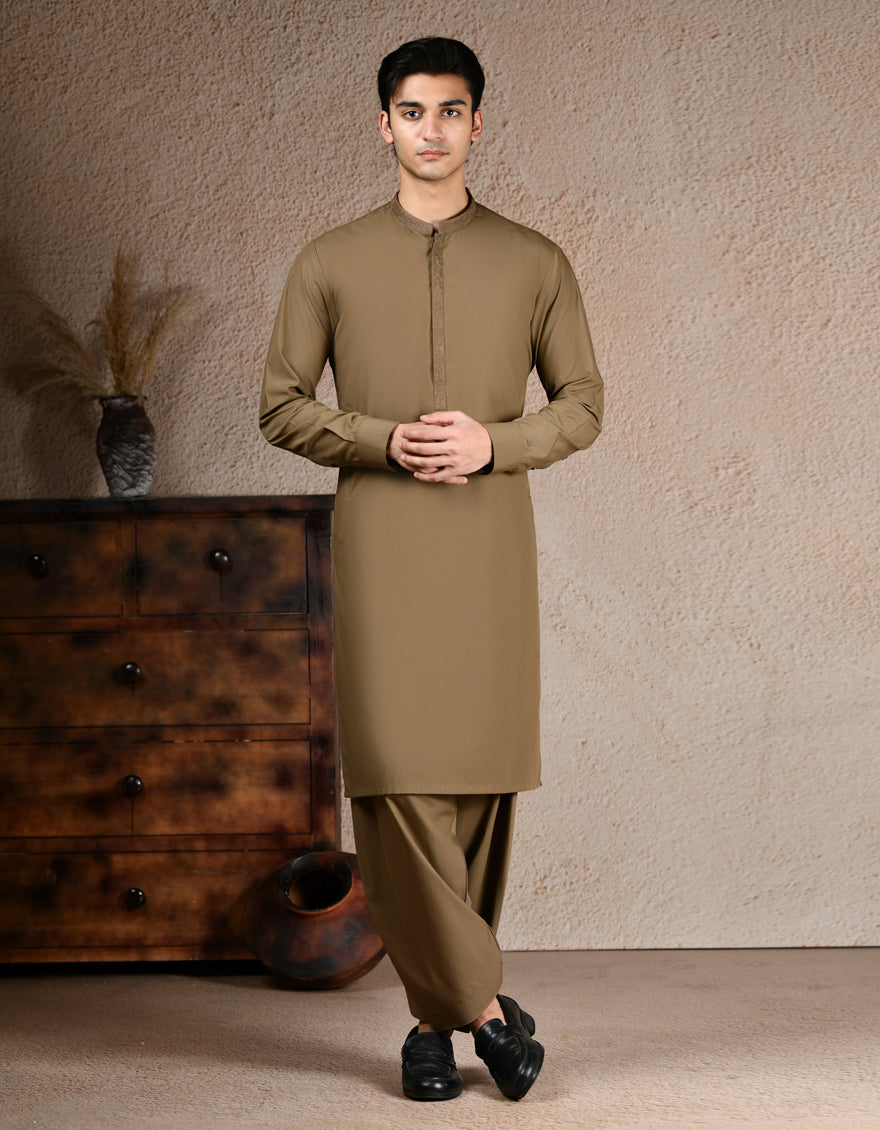 Blended Brown Kurta Trouser - J. Junaid Jamshed