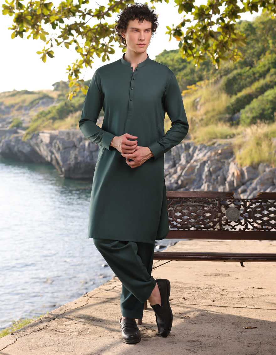 Cotton Green Kurta Trouser - J. Junaid Jamshed