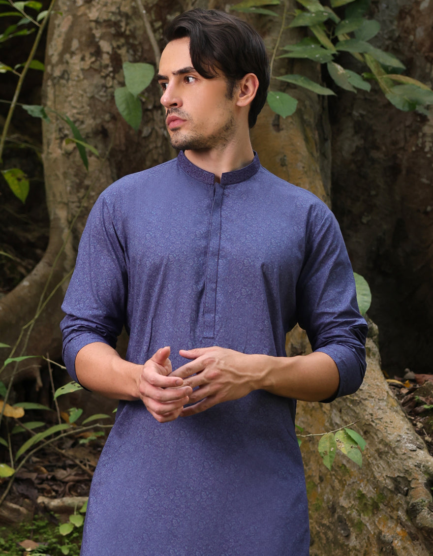 Cotton Blue Kurta - J. Junaid Jamshed