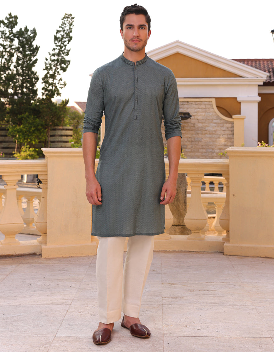 Cotton Green Kurta - J. Junaid Jamshed