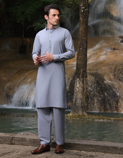 Blended Grey Shalwar Kameez - J. Junaid Jamshed