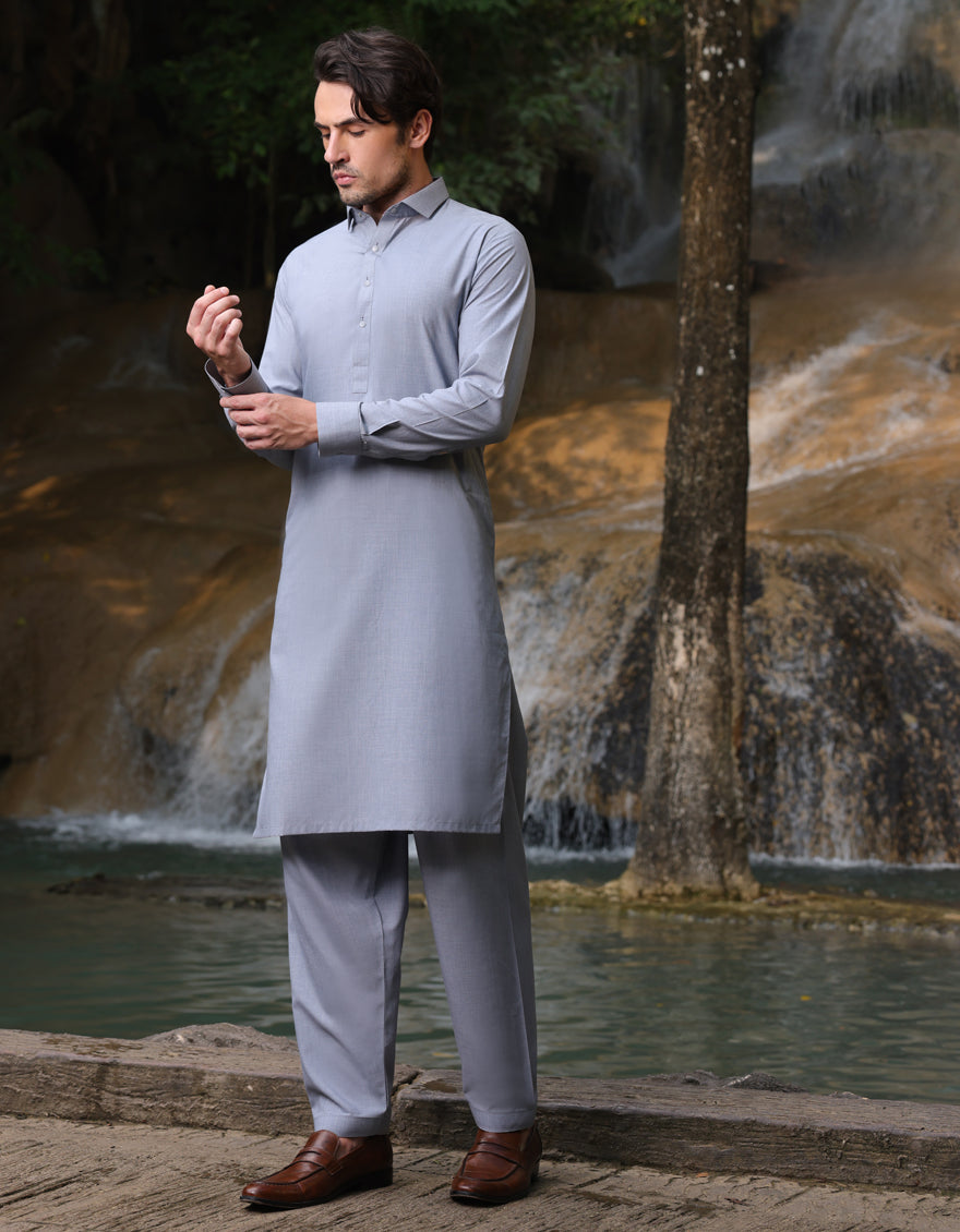 Blended Grey Shalwar Kameez - J. Junaid Jamshed