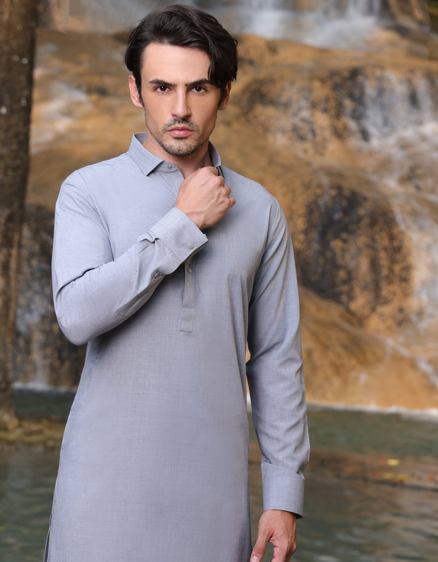 Blended Grey Shalwar Kameez - J. Junaid Jamshed