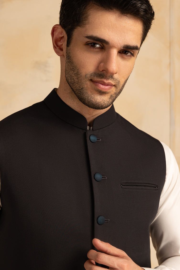 Suiting Black Waist Coat - J. Junaid Jamshed