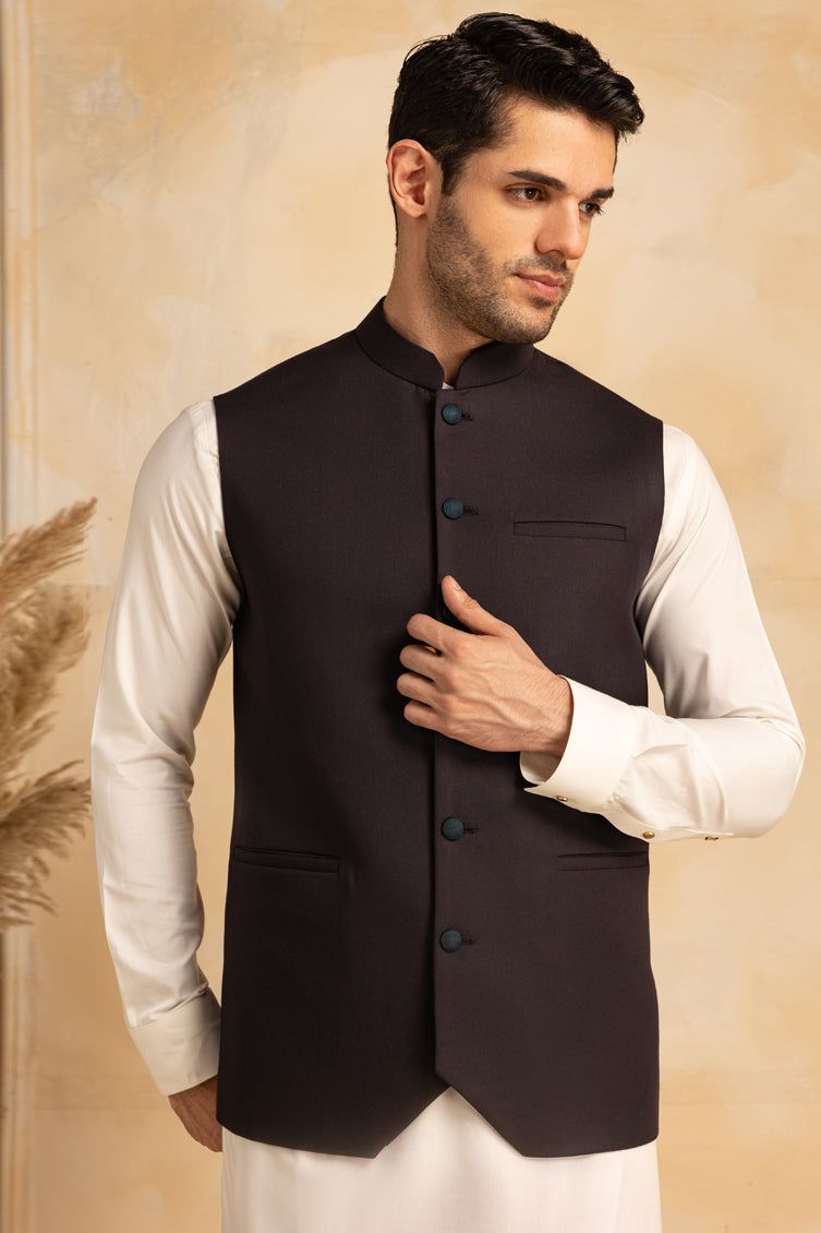 Suiting Brown Waist Coat - J. Junaid Jamshed