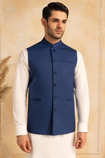 Suiting Blue Waist Coat - J. Junaid Jamshed