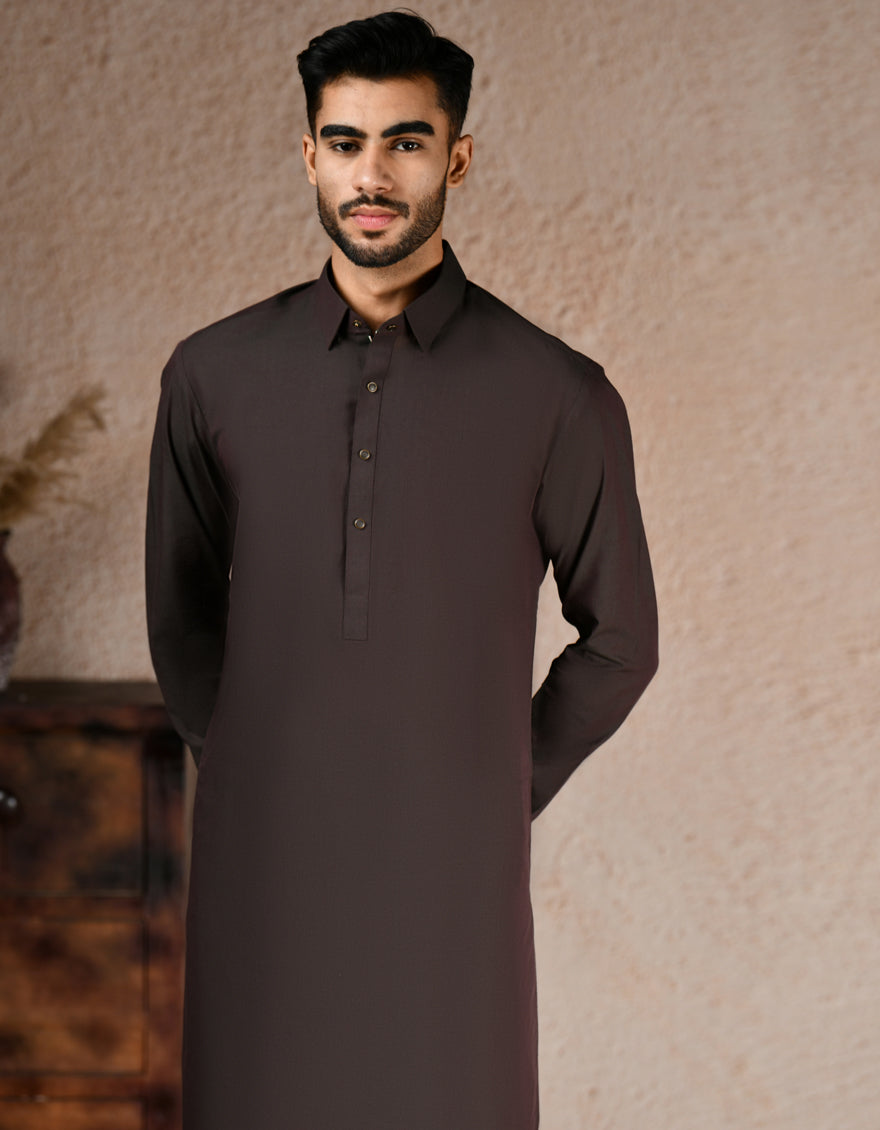 Blended Brown Shalwar Kameez- J. Junaid Jamshed