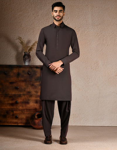 Blended Brown Shalwar Kameez- J. Junaid Jamshed