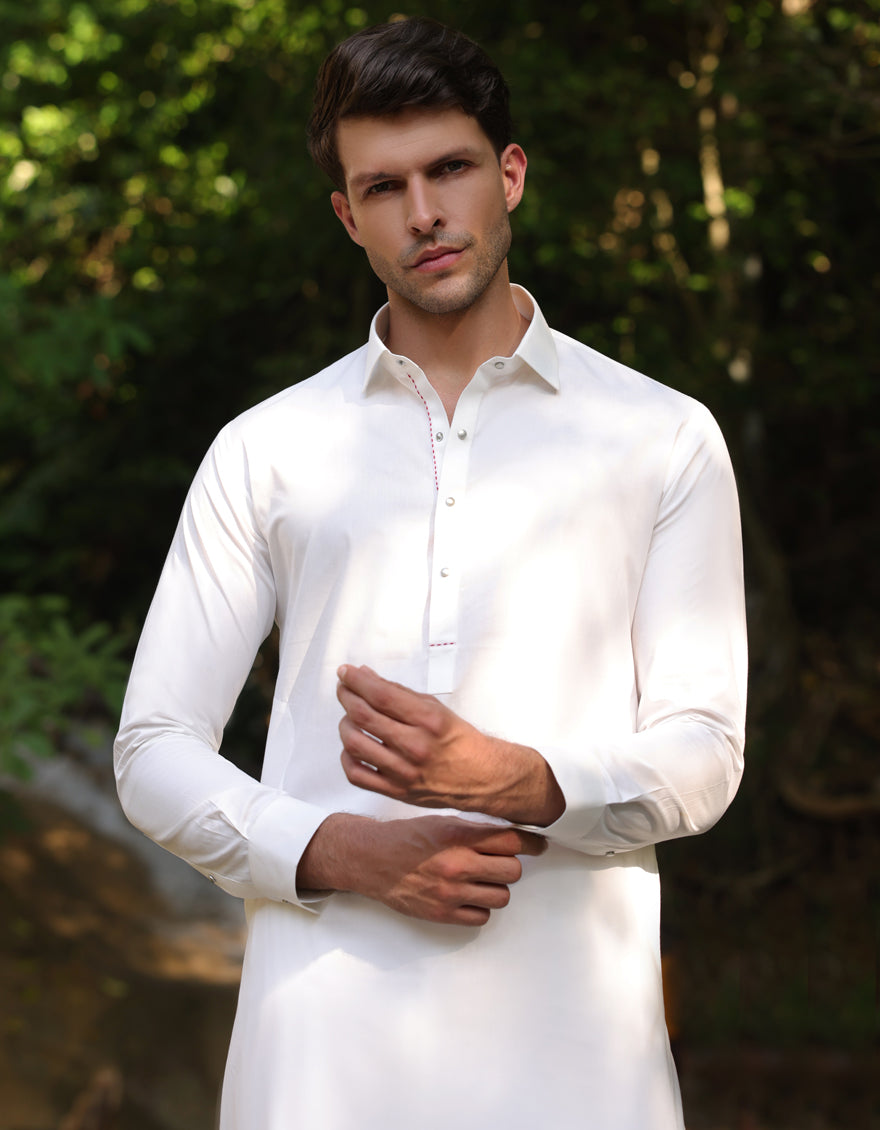 Blended White Shalwar Kameez- J. Junaid Jamshed