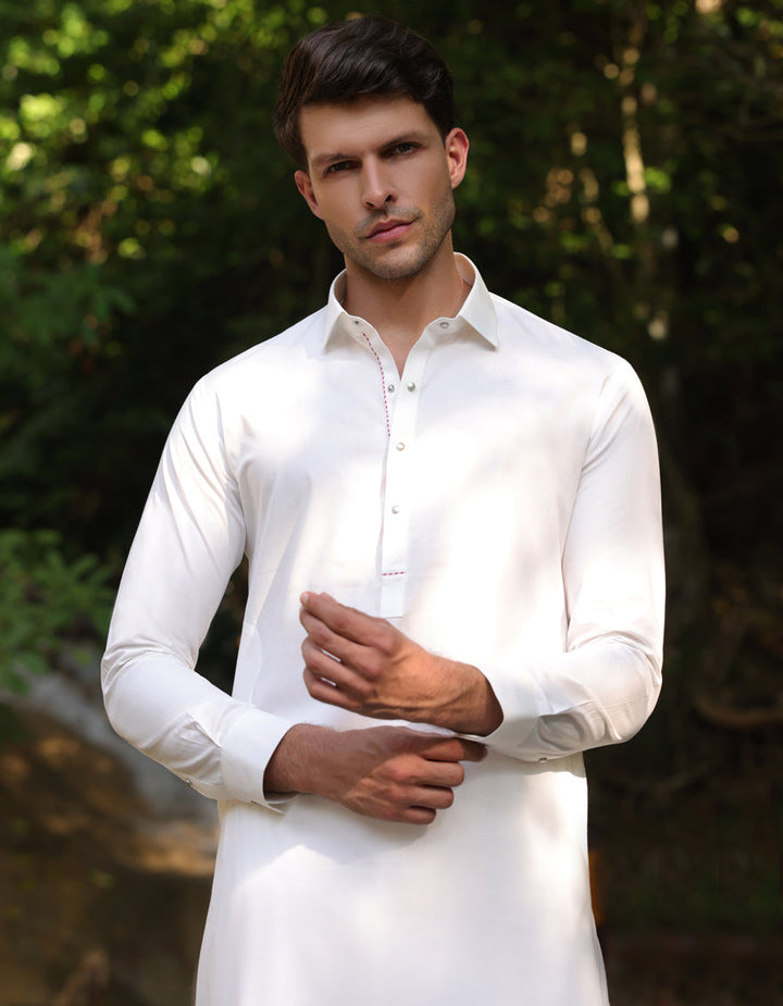 Blended White Shalwar Kameez- J. Junaid Jamshed