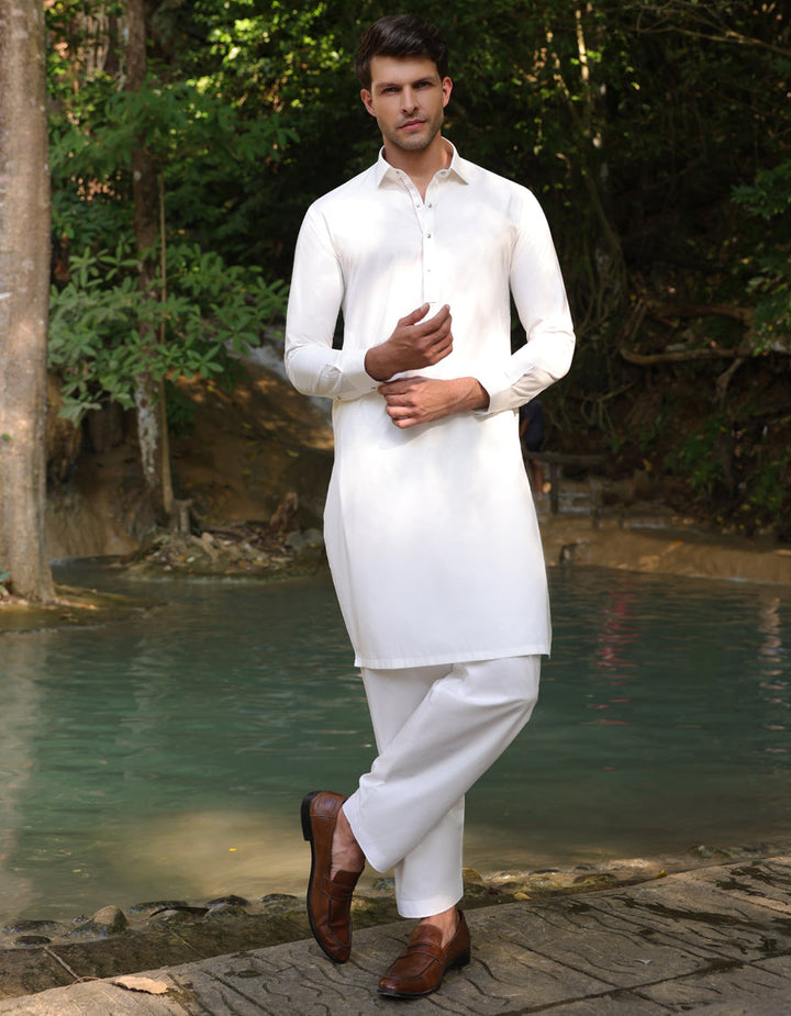 Blended White Shalwar Kameez- J. Junaid Jamshed