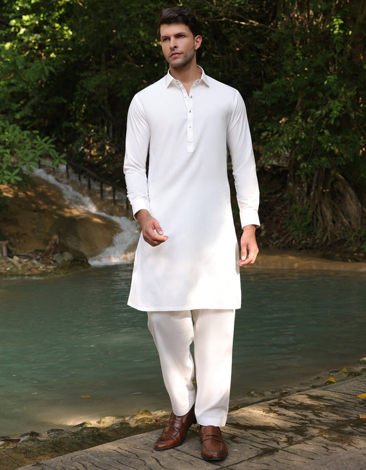 Blended White Shalwar Kameez- J. Junaid Jamshed