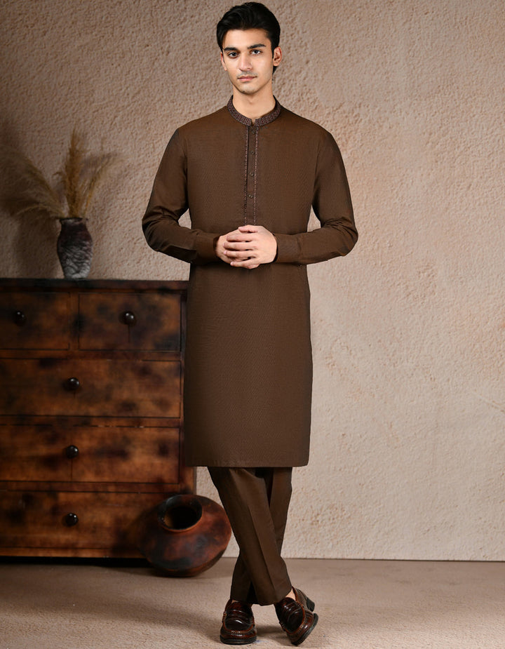 Cotton Brown Shalwar Kameez- J. Junaid Jamshed