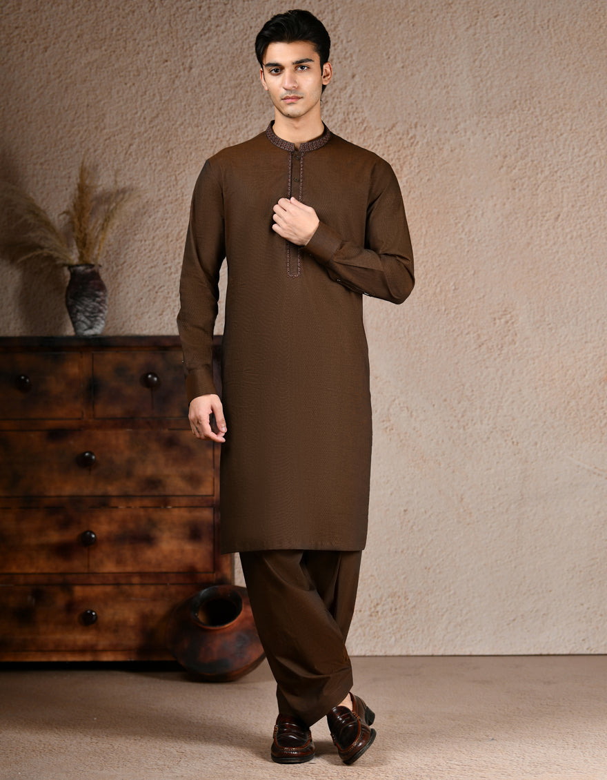 Cotton Brown Shalwar Kameez- J. Junaid Jamshed