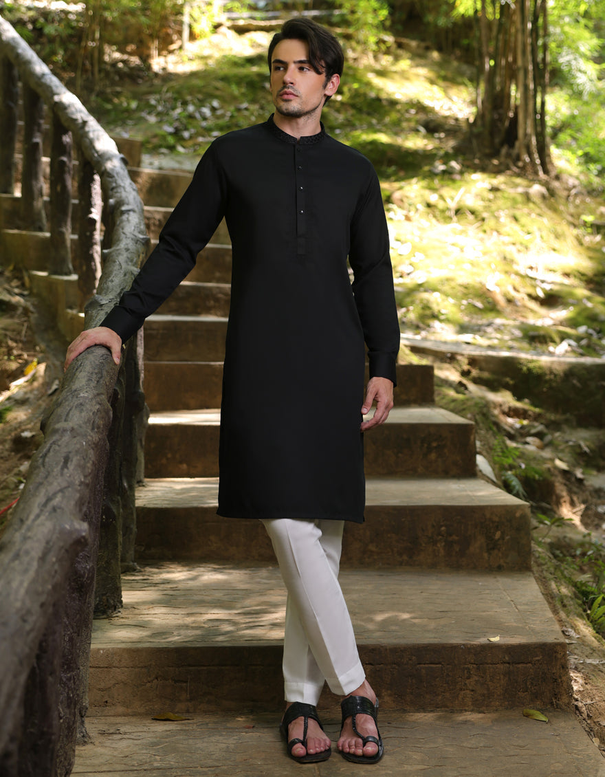 Blended Black Shalwar Kameez- J. Junaid Jamshed
