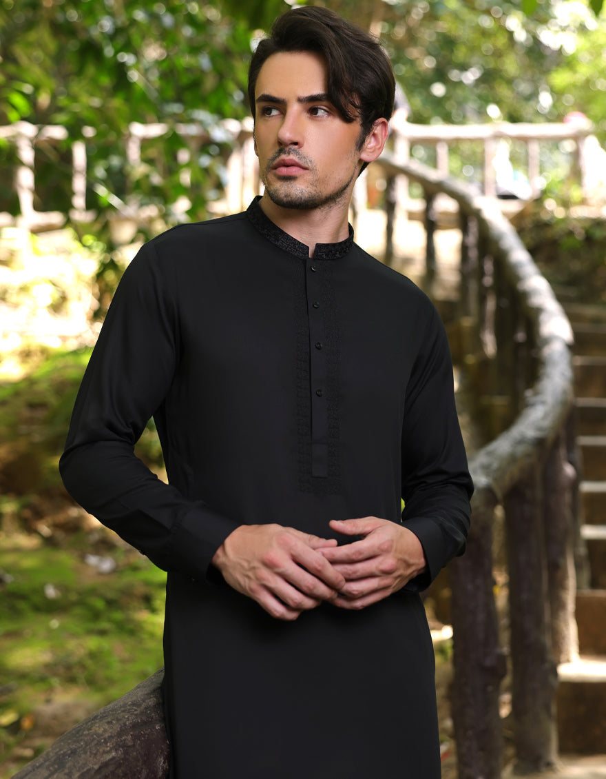 Blended Black Shalwar Kameez- J. Junaid Jamshed