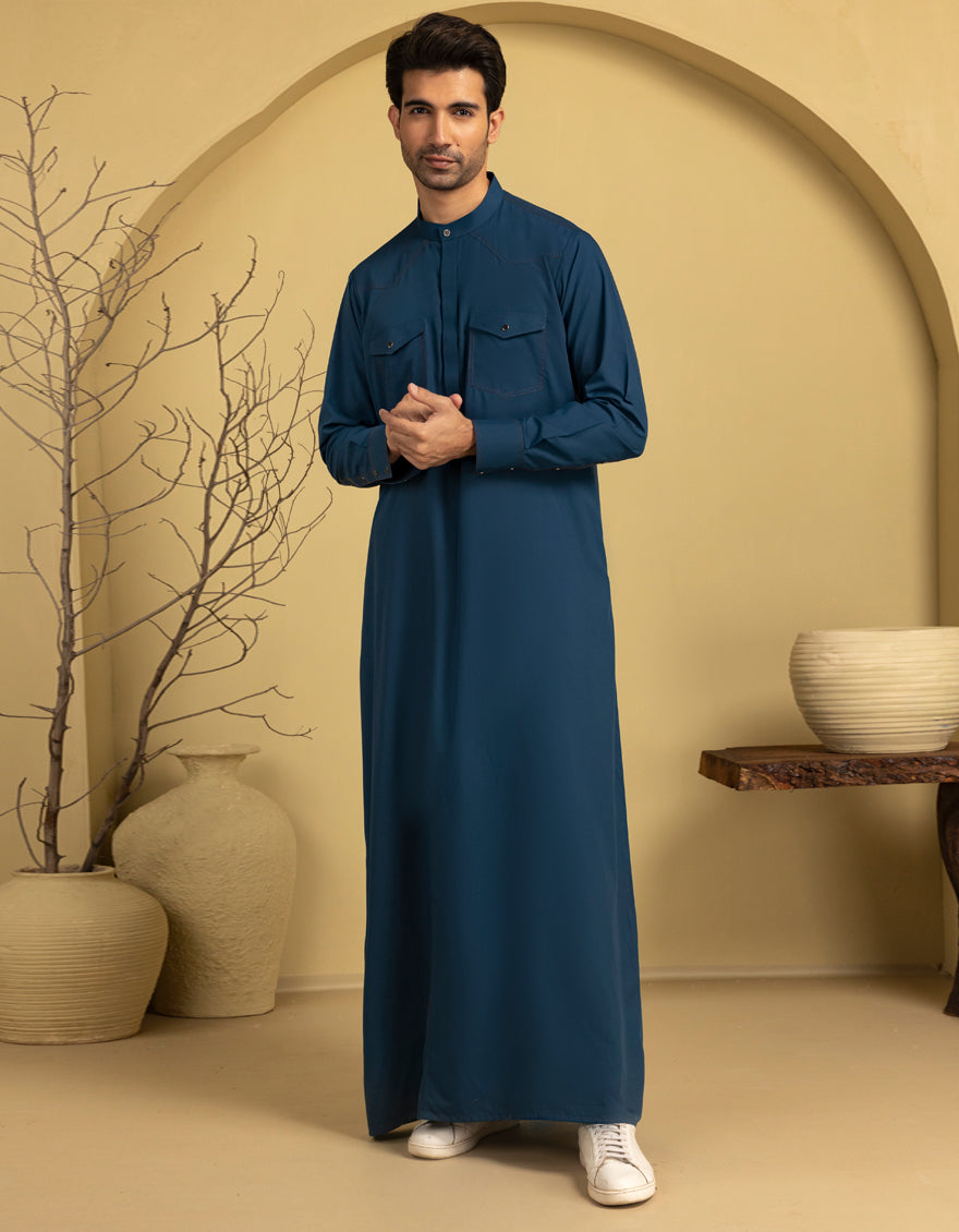 Polyester Blue Jubba - J. Junaid Jamshed