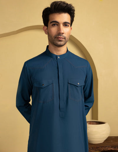 Polyester Blue Jubba - J. Junaid Jamshed