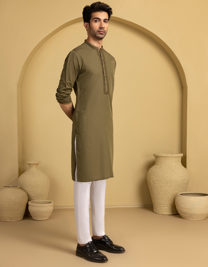 Blended Green Kurta - J. Junaid Jamshed