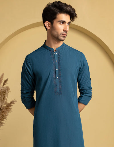 Blended Blue Kurta - J. Junaid Jamshed