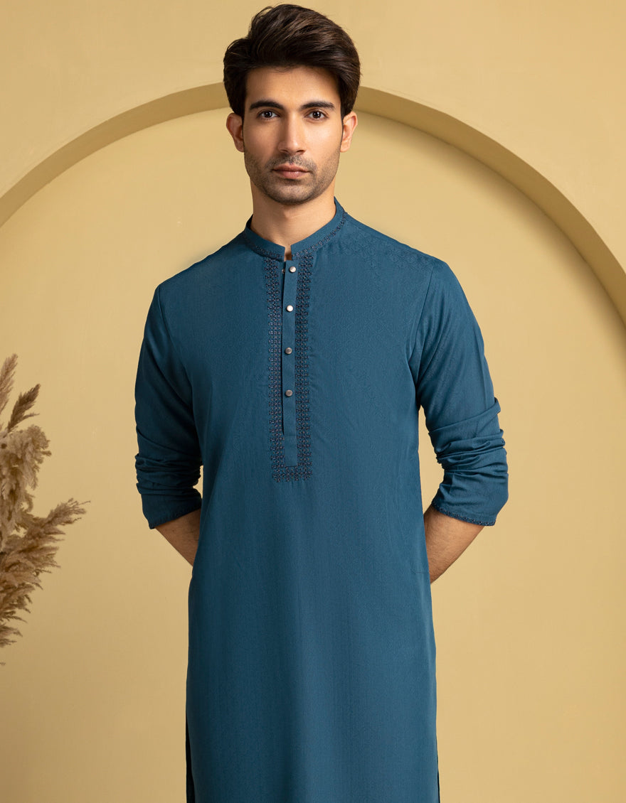 Blended Blue Kurta - J. Junaid Jamshed