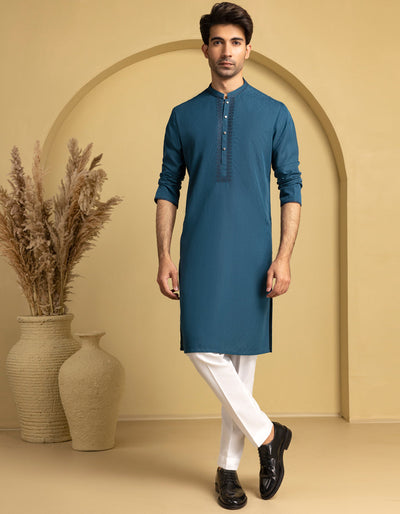 Blended Blue Kurta - J. Junaid Jamshed