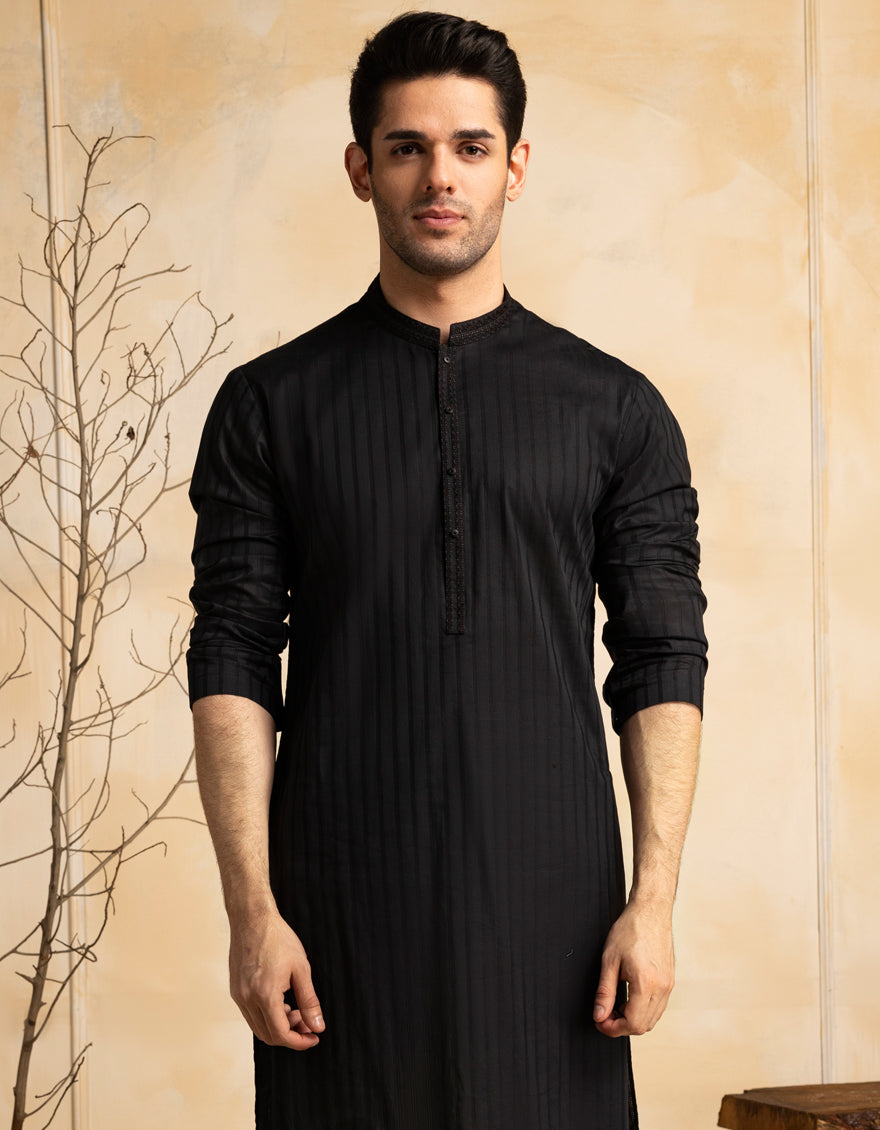 Blended Black Kurta - J. Junaid Jamshed