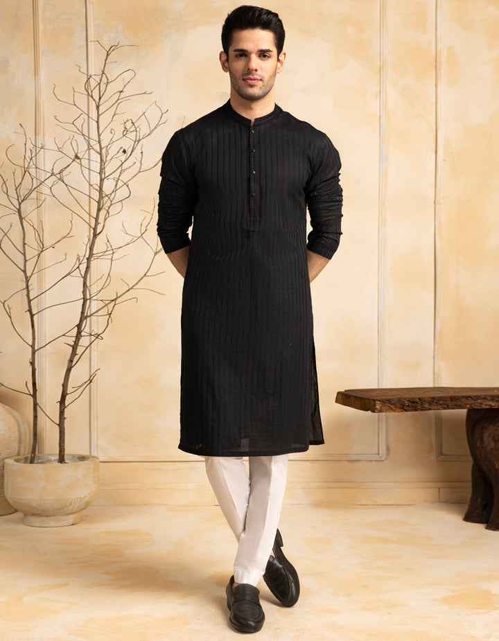 Blended Black Kurta - J. Junaid Jamshed