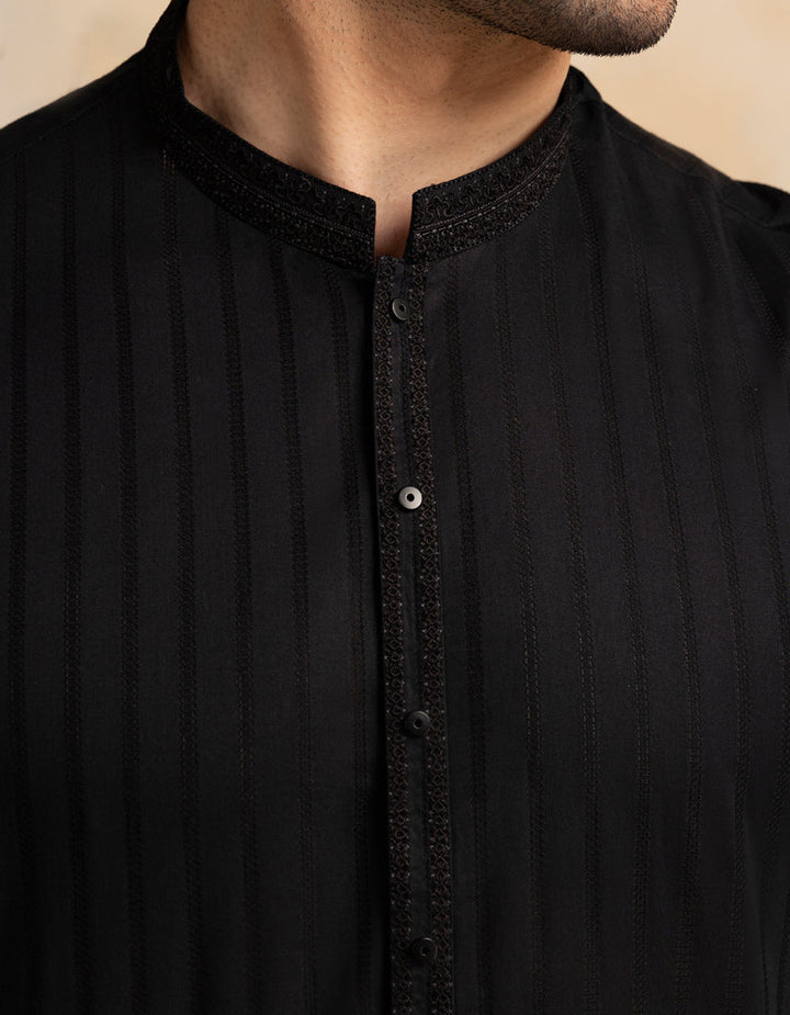 Blended Black Kurta - J. Junaid Jamshed