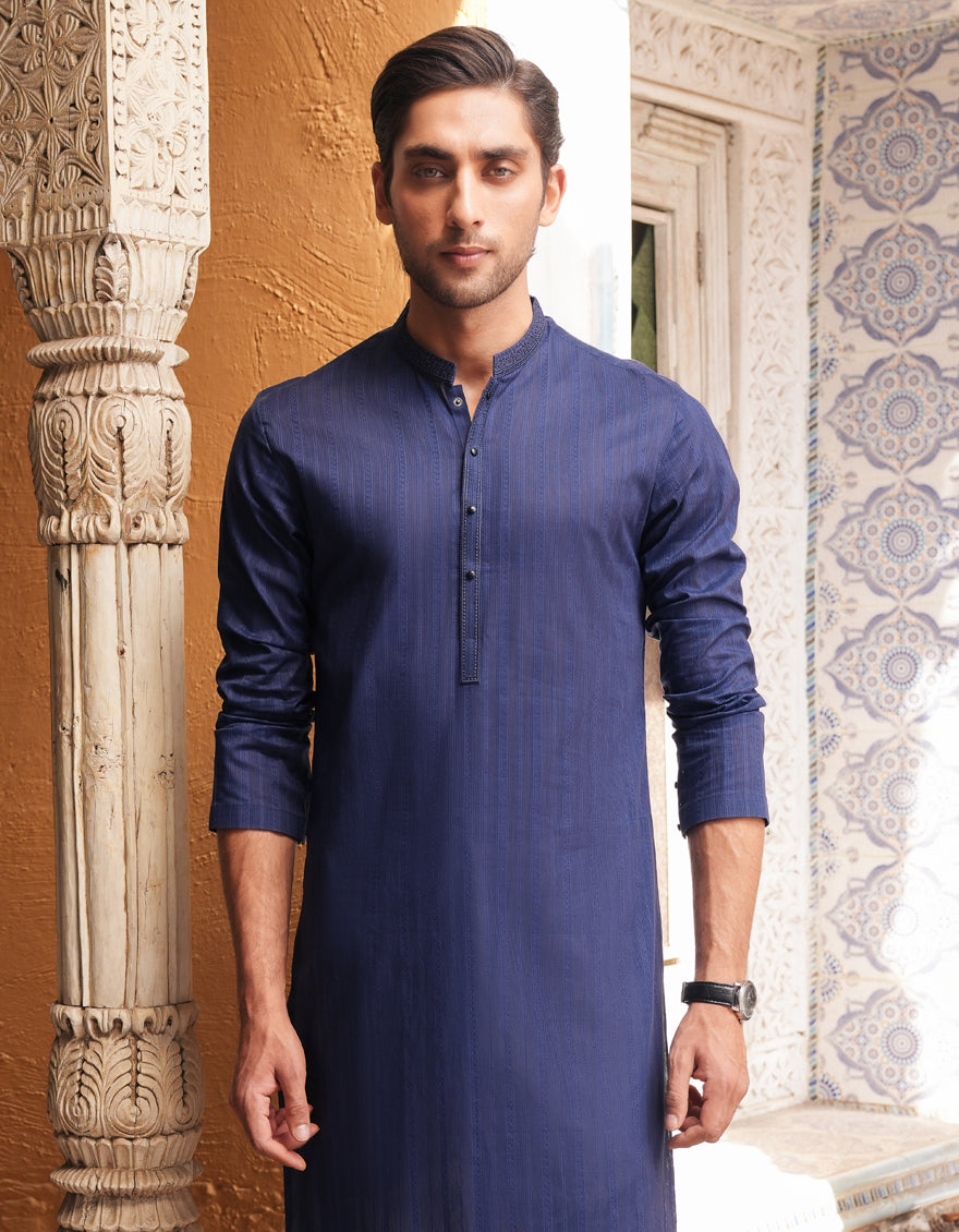 Cotton Blue Kurta - J. Junaid Jamshed