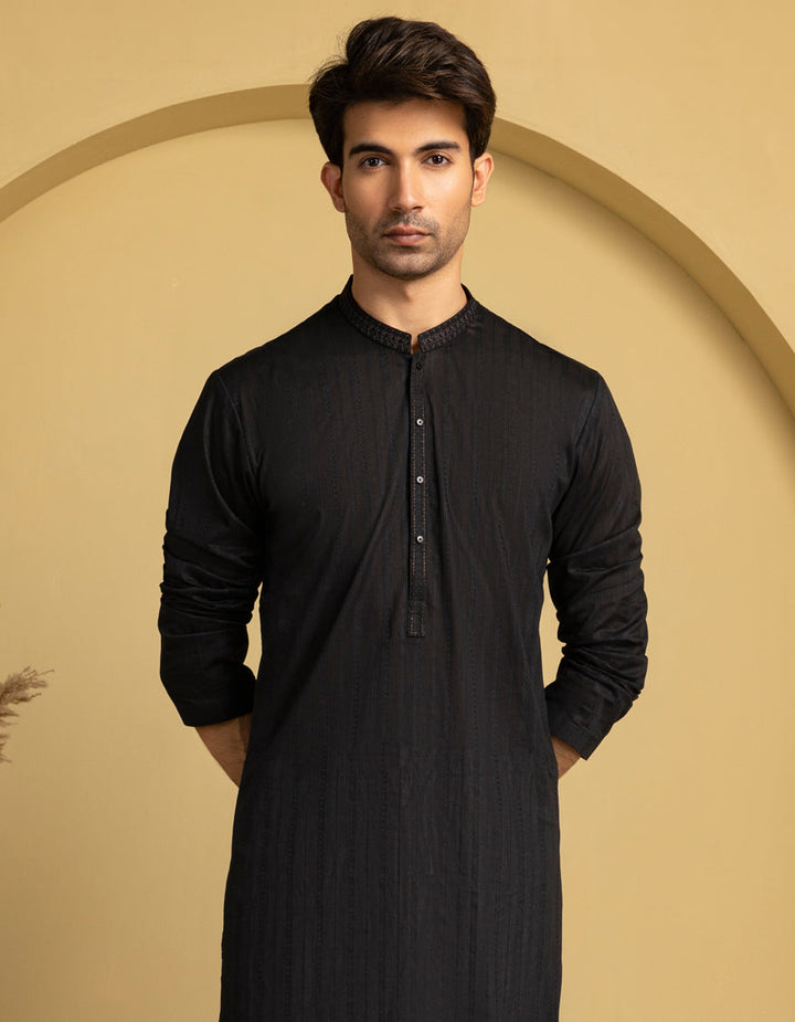 Cotton Black Kurta - J. Junaid Jamshed