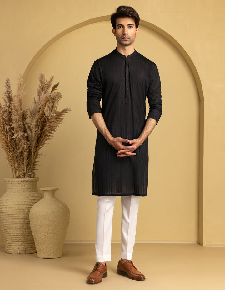 Cotton Black Kurta - J. Junaid Jamshed