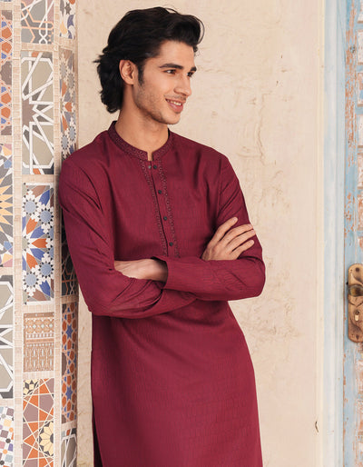 Blended Red Kurta - J. Junaid Jamshed