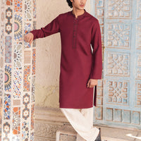 Blended Red Kurta - J. Junaid Jamshed