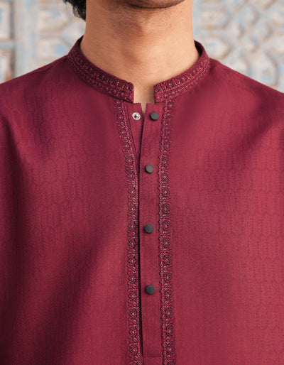 Blended Red Kurta - J. Junaid Jamshed