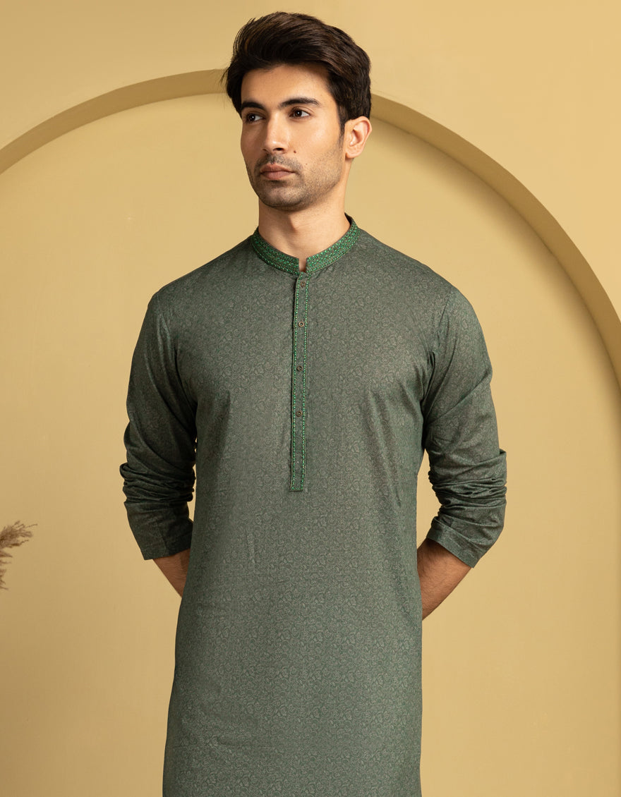 Cotton Green Kurta - J. Junaid Jamshed