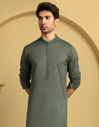 Cotton Green Kurta - J. Junaid Jamshed