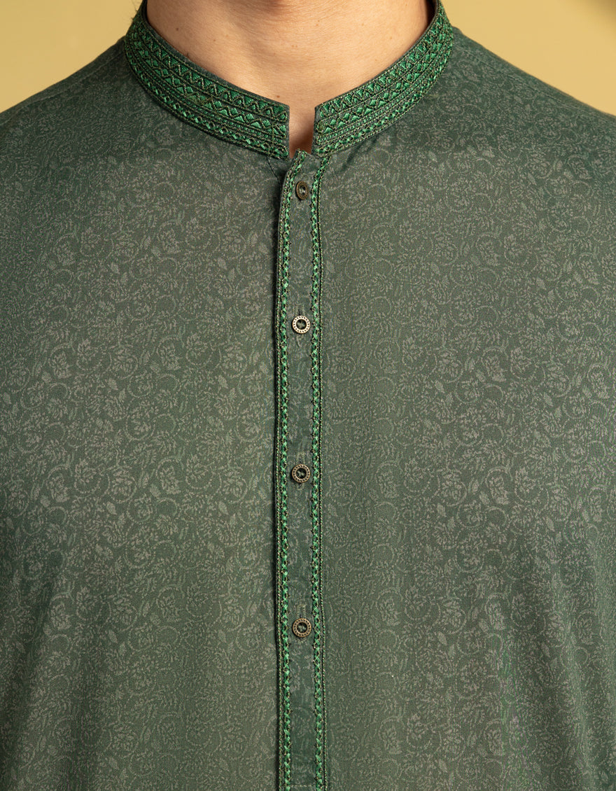 Cotton Green Kurta - J. Junaid Jamshed