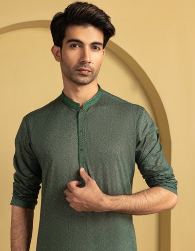 Cotton Green Kurta - J. Junaid Jamshed