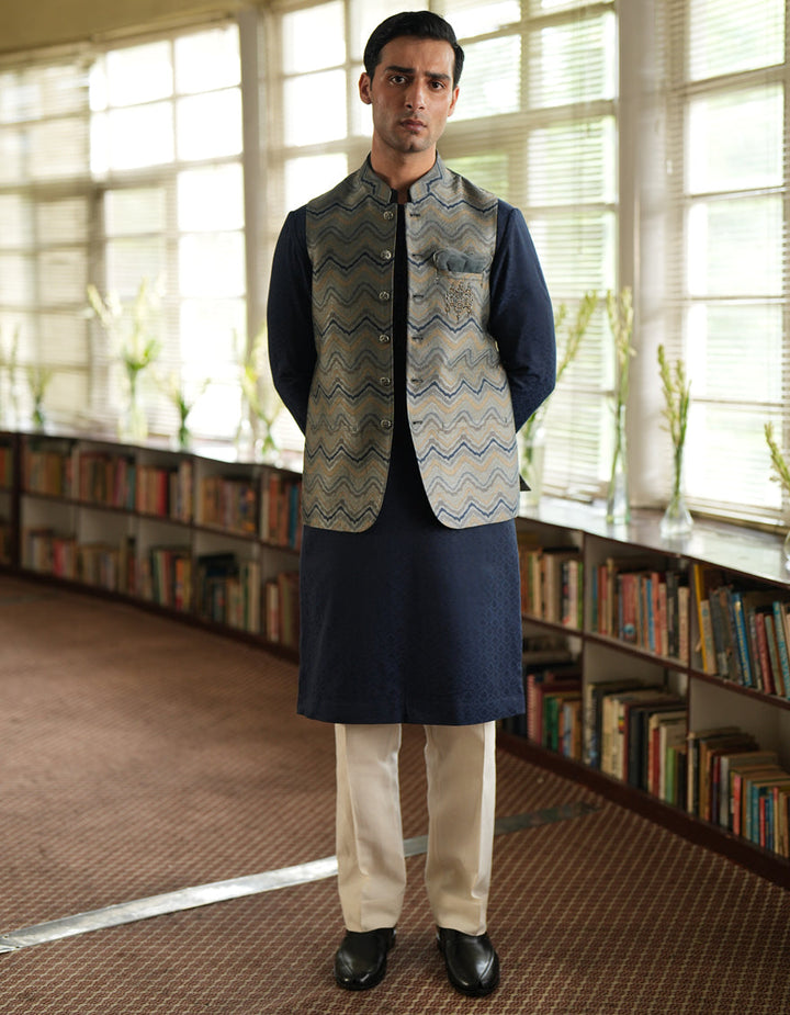 Polyester Grey Waist Coat - J. Junaid Jamshed