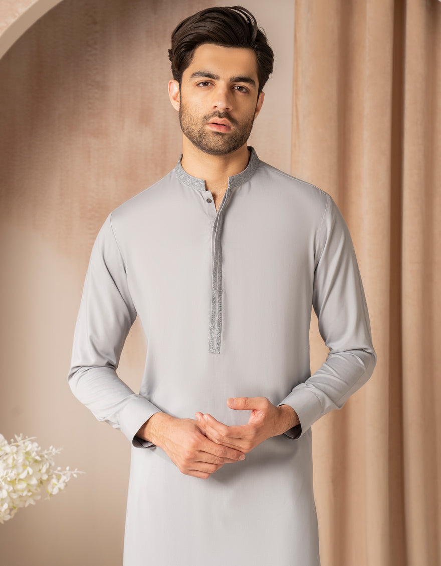 Blended Grey Shalwar Kameez - J. Junaid Jamshed