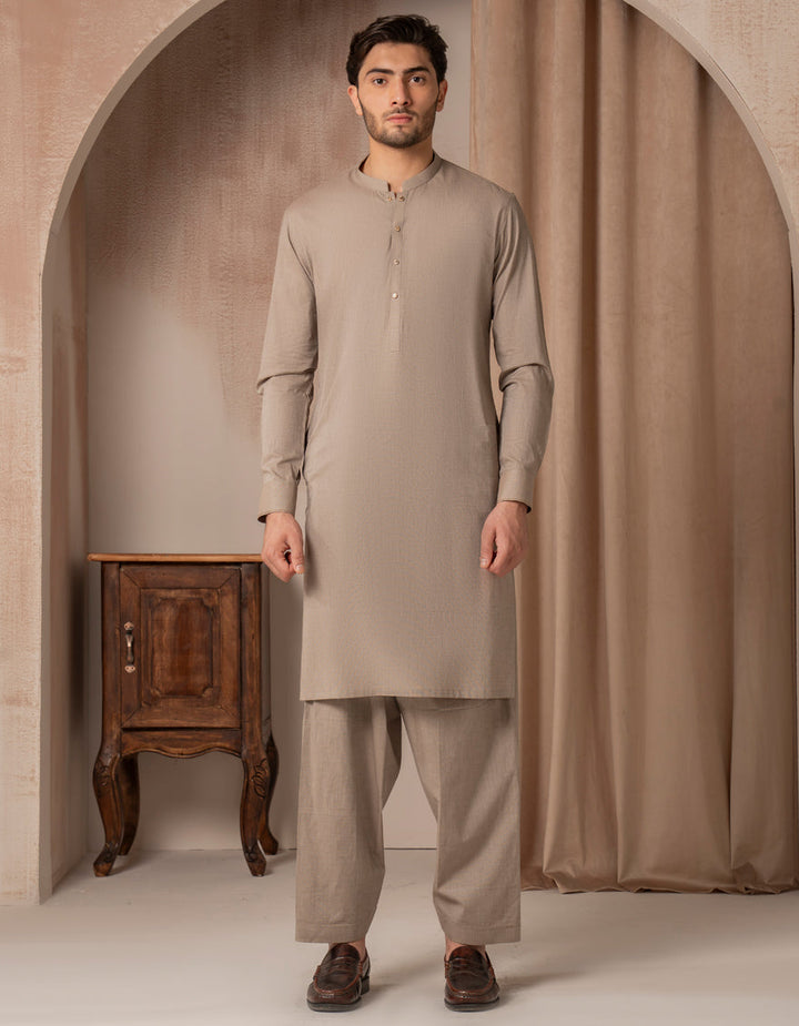 Cotton Light Brown Kurta Trouser - J. Junaid Jamshed