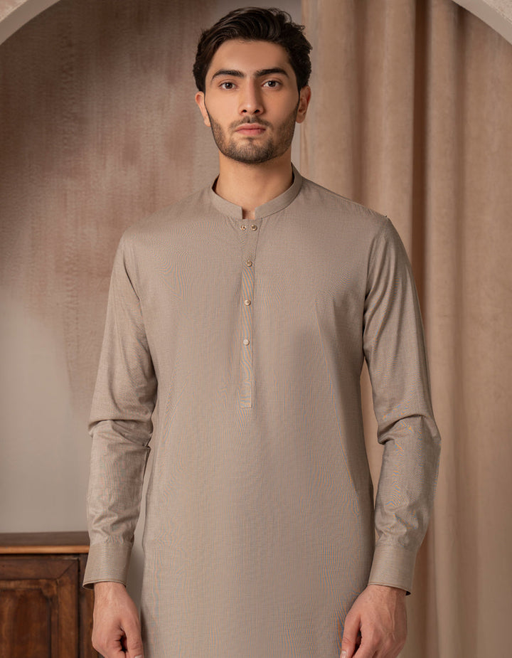 Cotton Light Brown Kurta Trouser - J. Junaid Jamshed