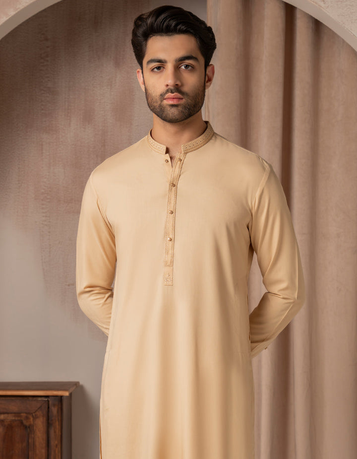 Blended Peach Kurta Trouser - J. Junaid Jamshed