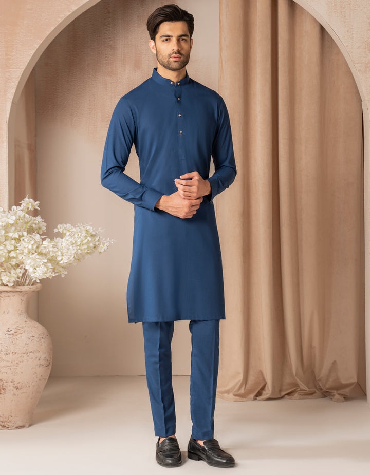 Blended Blue Kurta Trouser - J. Junaid Jamshed
