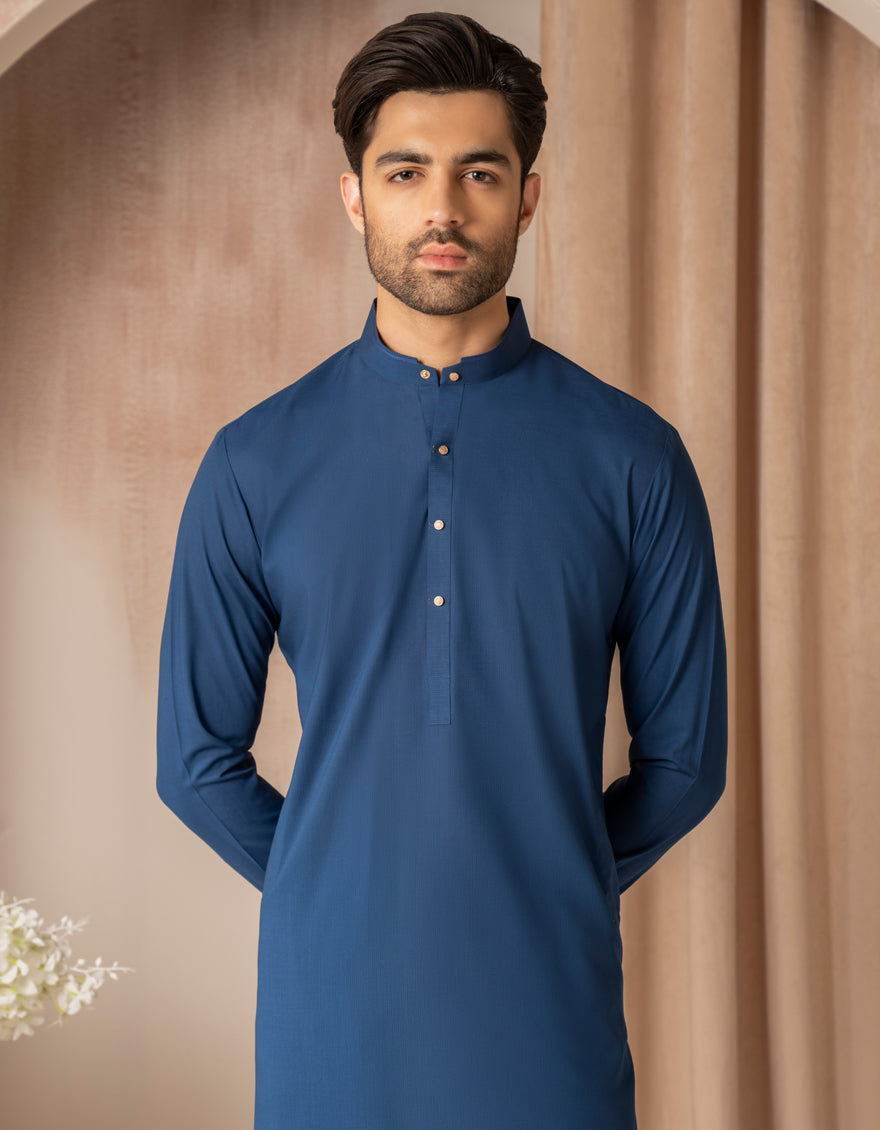 Blended Blue Kurta Trouser - J. Junaid Jamshed
