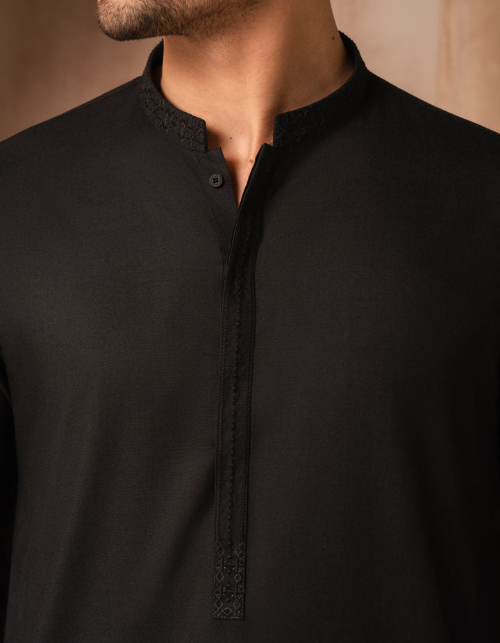 Blended Black Kurta - J. Junaid Jamshed