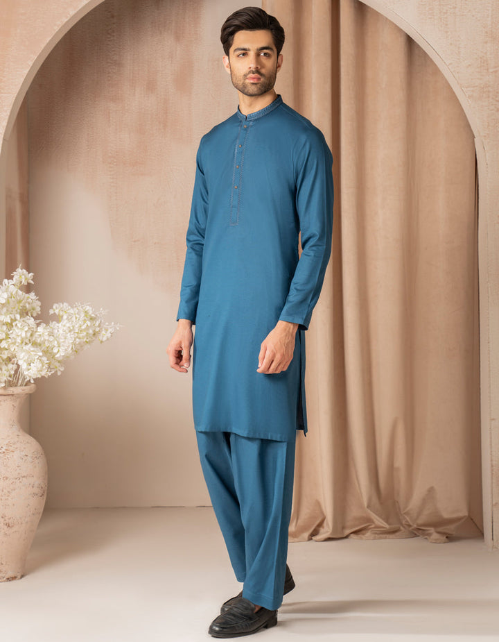 Cotton Blue Kurta - J. Junaid Jamshed
